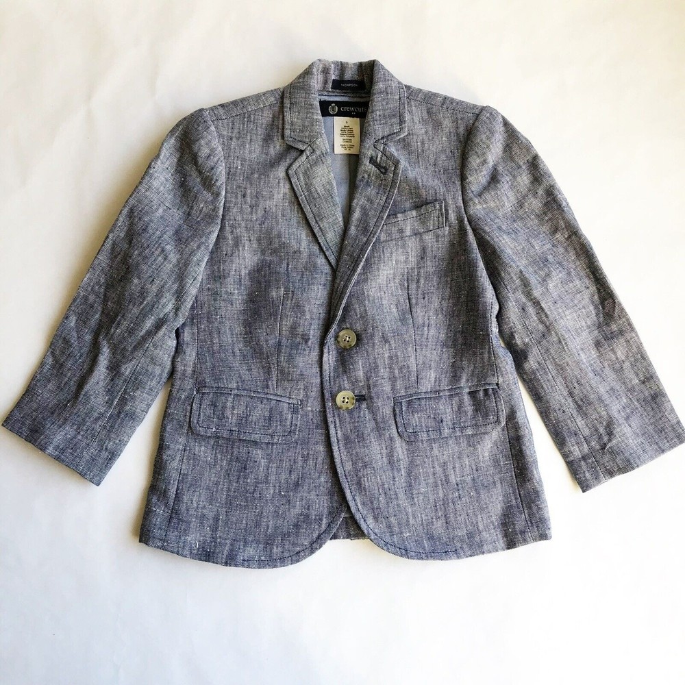 J Crew Crewcuts Boys 3 Thompson Blazer Blue Linen Cotton Lined Pockets 2 Button